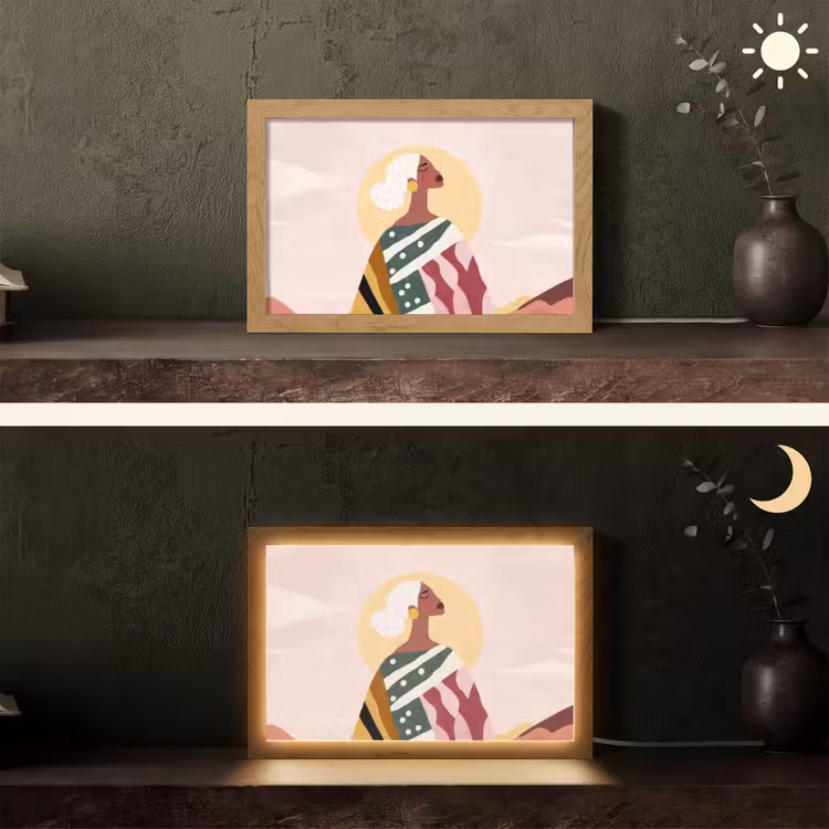 Vrouw - Zon - Kleurrijk Light Box met kabel (Tafellamp) klein -sfeer3