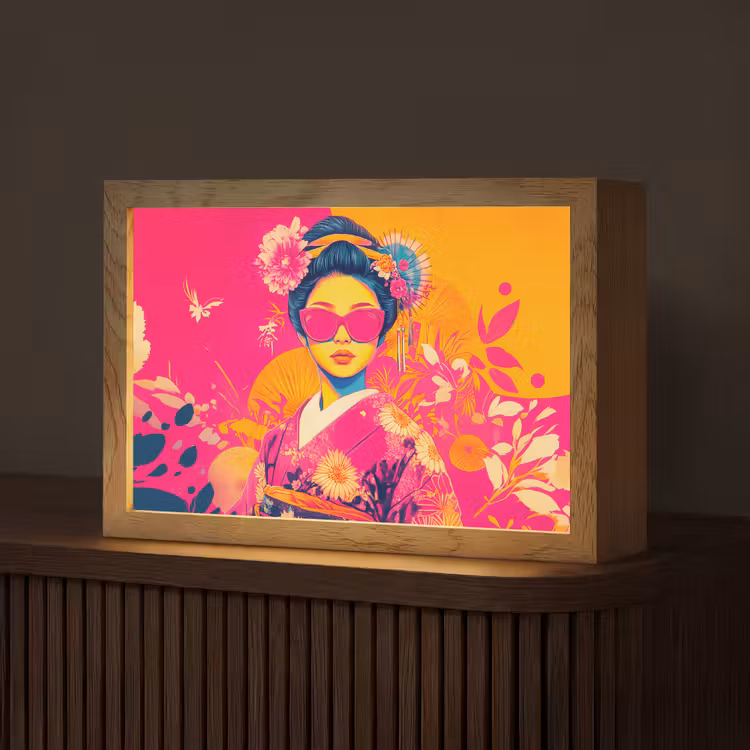 Vrouw - Zonnebril - Abstract - Oranje Light Box met kabel (Tafellamp) klein -z3d_website