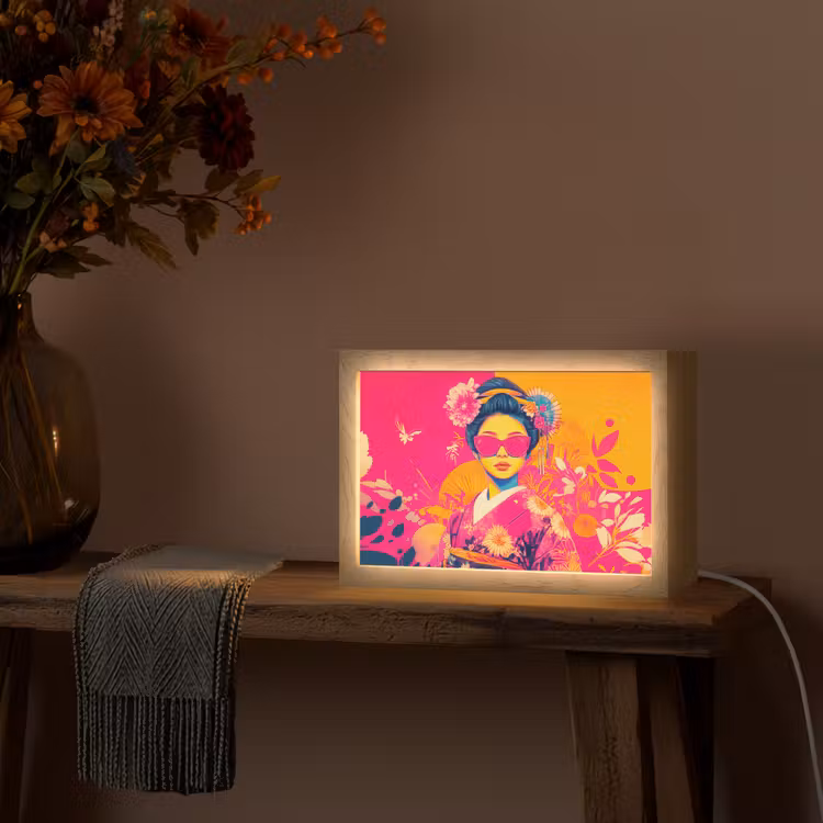 Vrouw - Zonnebril - Abstract - Oranje Light Box met kabel (Tafellamp) klein -sfeer4