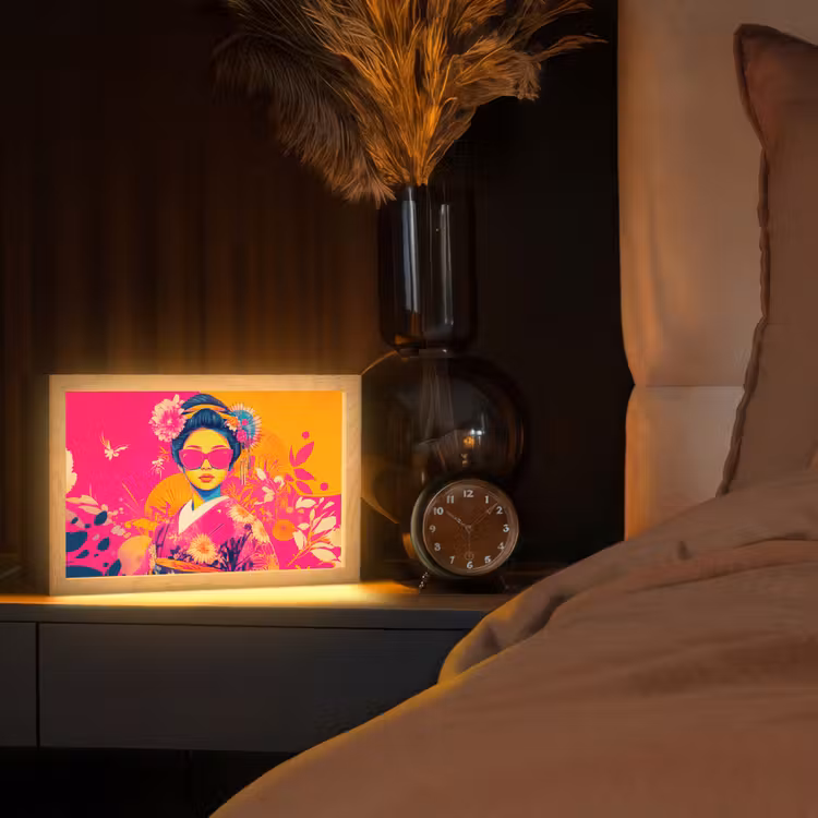 Vrouw - Zonnebril - Abstract - Oranje Light Box met kabel (Tafellamp) klein -sfeer1