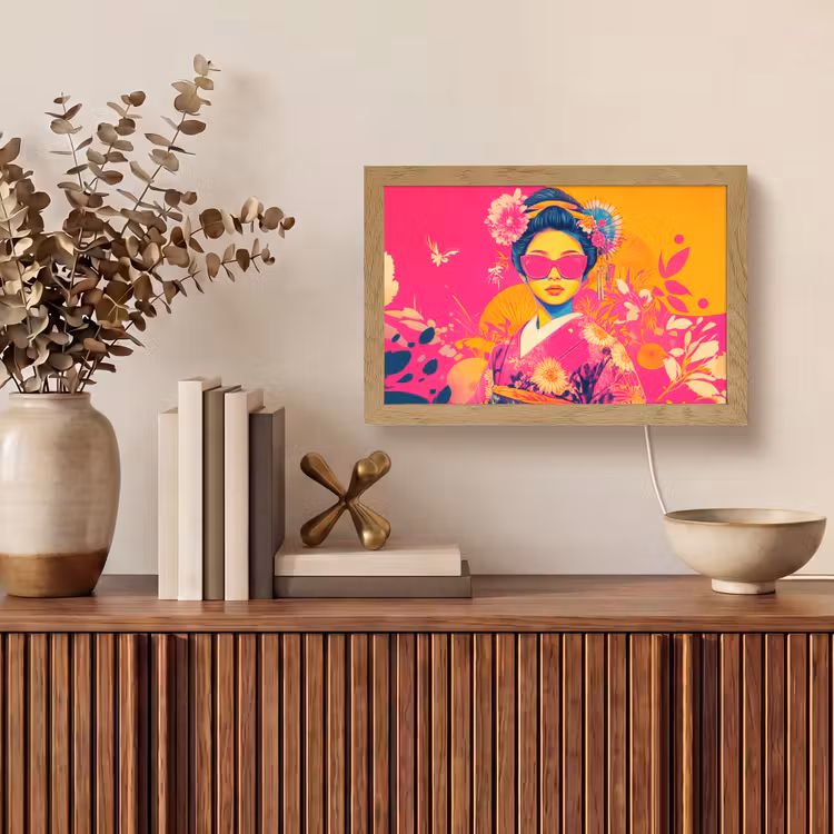 Vrouw - Zonnebril - Abstract - Oranje Light Box met kabel (Tafellamp) klein -sfeer2