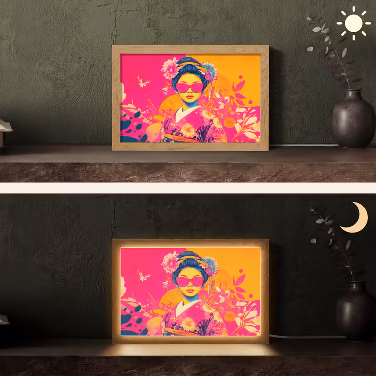 Vrouw - Zonnebril - Abstract - Oranje Light Box met kabel (Tafellamp) klein -sfeer3