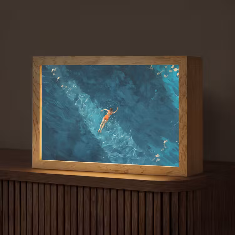 Vrouw - Water - Bikini - Oranje Light Box met kabel (Tafellamp) klein -z3d_website