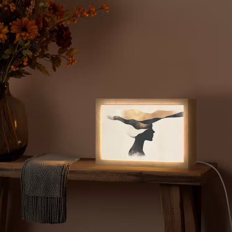 Vrouw - Golven - Zwart Light Box met kabel (Tafellamp) klein -sfeer4