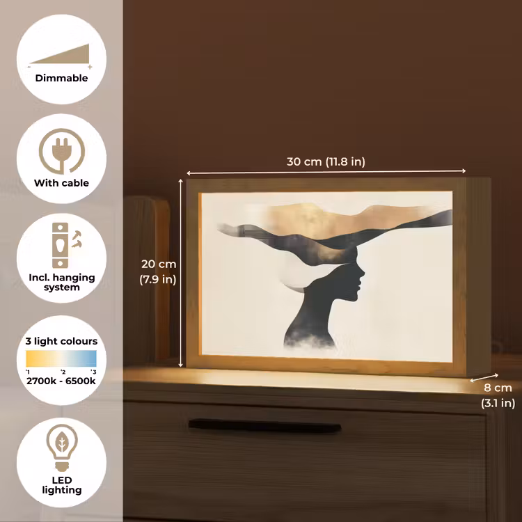 Vrouw - Golven - Zwart Light Box met kabel (Tafellamp) klein -USP_EN