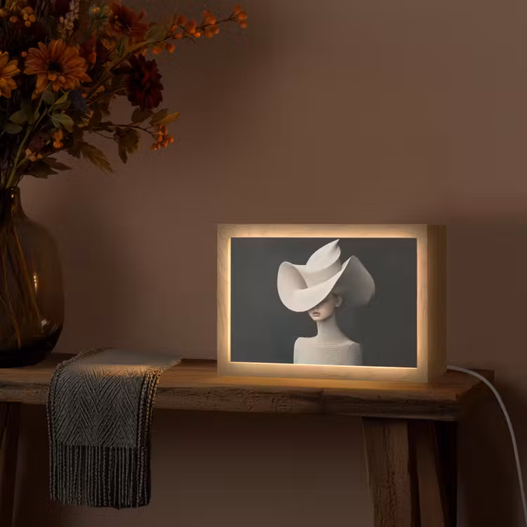 Vrouw - Golvende - Hoed Light Box met kabel (Tafellamp) klein -sfeer4