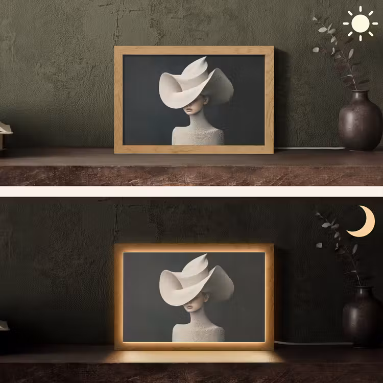 Vrouw - Golvende - Hoed Light Box met kabel (Tafellamp) klein -sfeer3