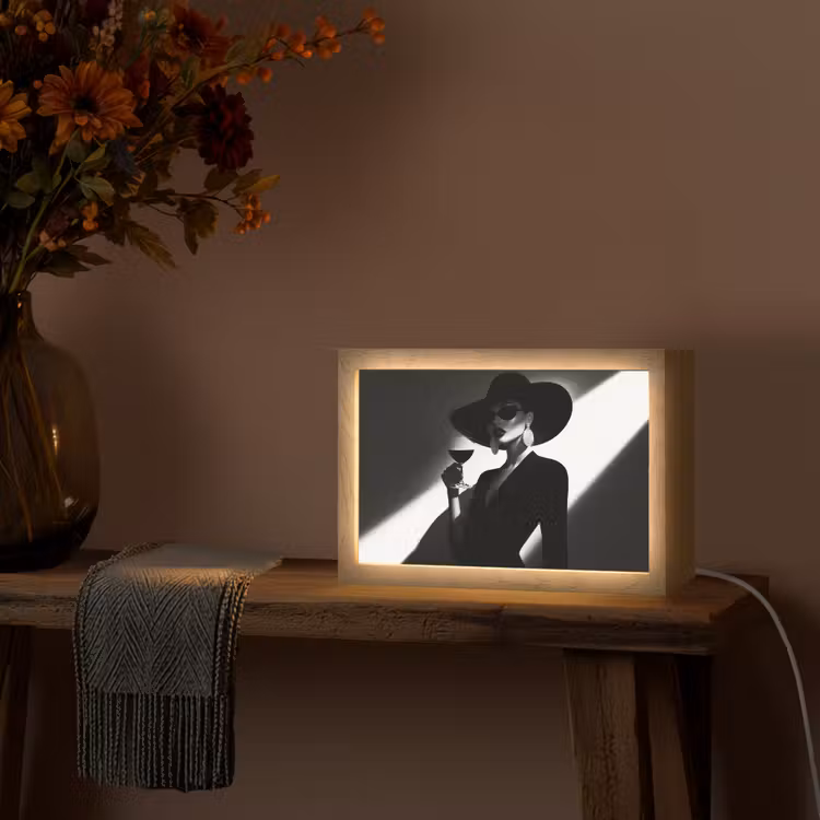Vrouw - Wijn - Chic Light Box met kabel (Tafellamp) klein -sfeer4