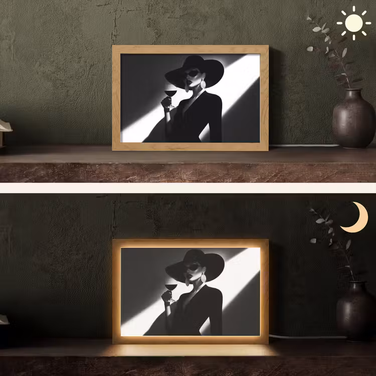 Vrouw - Wijn - Chic Light Box met kabel (Tafellamp) klein -sfeer3