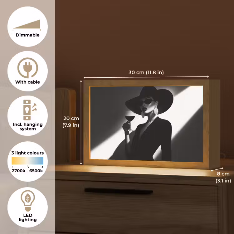 Vrouw - Wijn - Chic Light Box met kabel (Tafellamp) klein -USP_EN