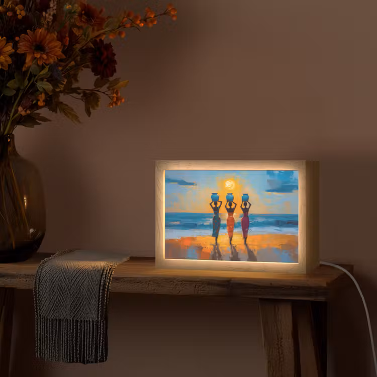 Vrouwen - Strand - Zondsondergang Light Box met kabel (Tafellamp) klein -sfeer4