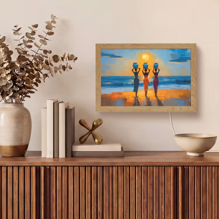 Vrouwen - Strand - Zondsondergang Light Box met kabel (Tafellamp) klein -sfeer2