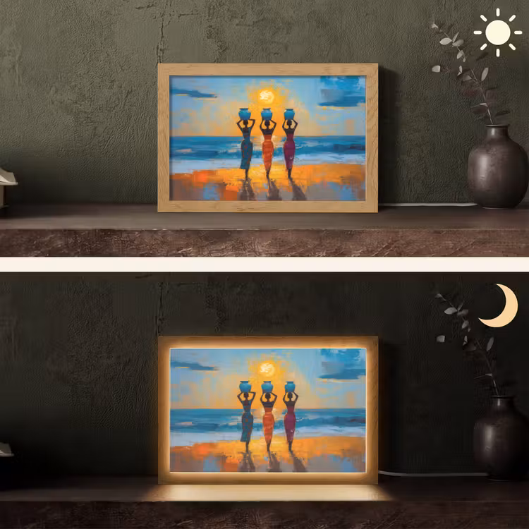 Vrouwen - Strand - Zondsondergang Light Box met kabel (Tafellamp) klein -sfeer3