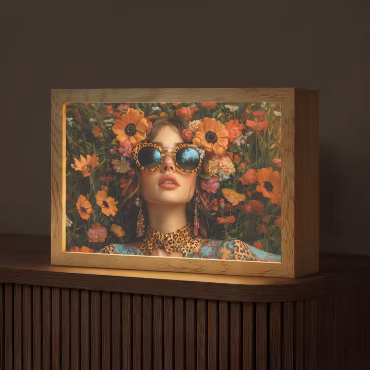 Vrouwen - Bloemen - Modern - Bril - Abstract Light Box met kabel (Tafellamp) klein -z3d_website