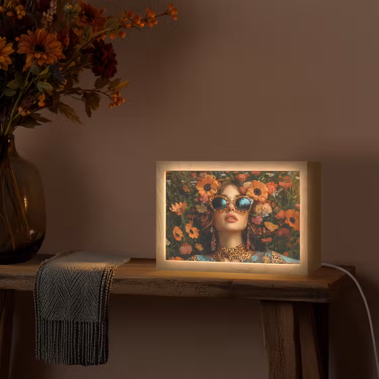 Vrouwen - Bloemen - Modern - Bril - Abstract Light Box met kabel (Tafellamp) klein -sfeer4