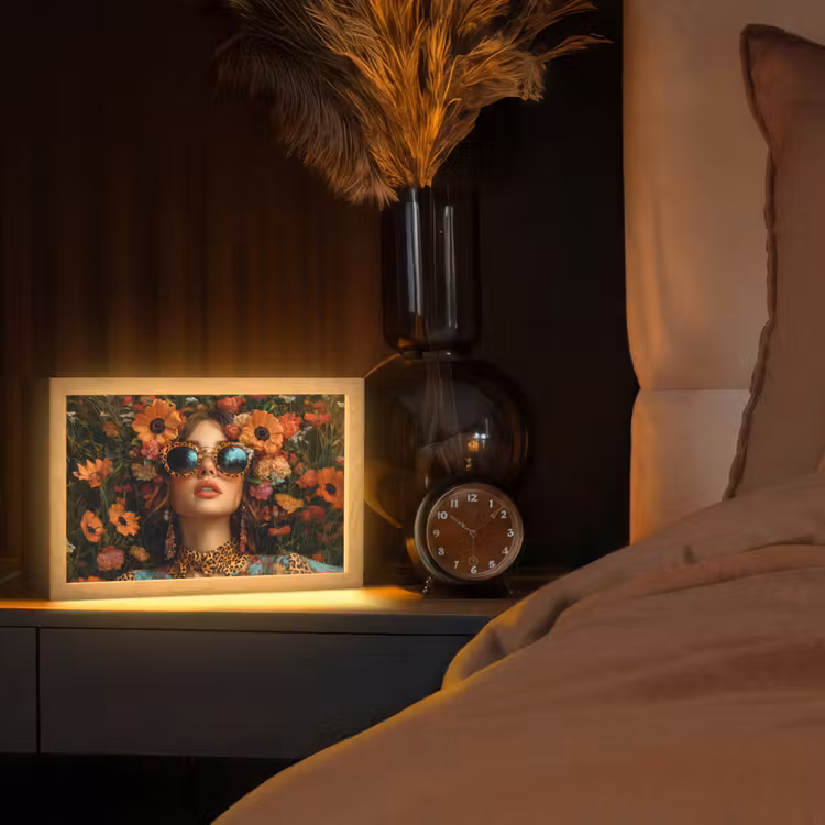 Vrouwen - Bloemen - Modern - Bril - Abstract Light Box met kabel (Tafellamp) klein -sfeer1