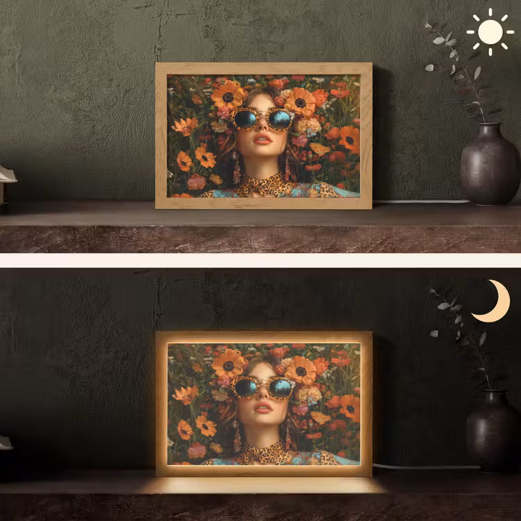 Vrouwen - Bloemen - Modern - Bril - Abstract Light Box met kabel (Tafellamp) klein -sfeer3