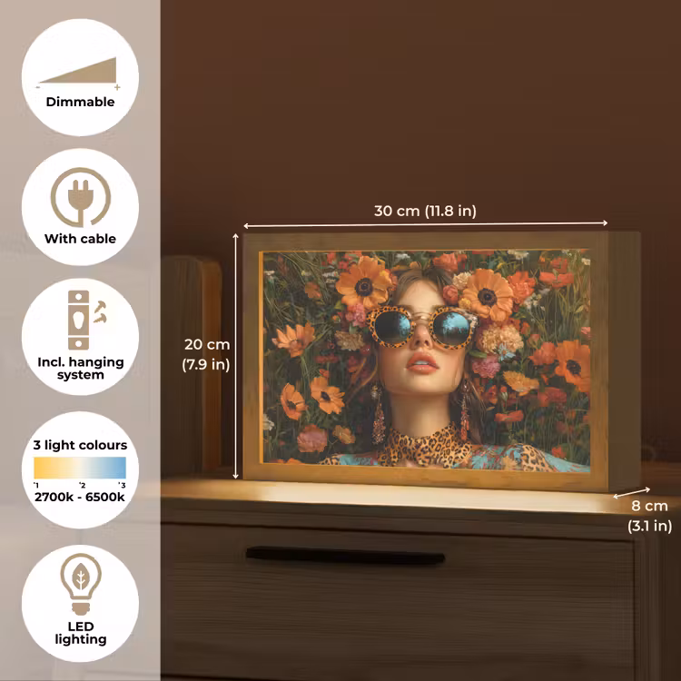 Vrouwen - Bloemen - Modern - Bril - Abstract Light Box met kabel (Tafellamp) klein -USP_EN