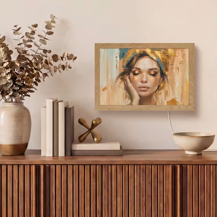 Vrouwen - Portret - Luxe - Goud Light Box met kabel (Tafellamp) klein -sfeer2