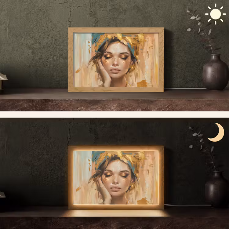 Vrouwen - Portret - Luxe - Goud Light Box met kabel (Tafellamp) klein -sfeer3