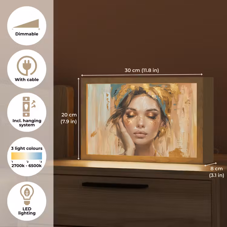 Vrouwen - Portret - Luxe - Goud Light Box met kabel (Tafellamp) klein -USP_EN
