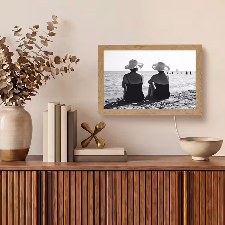 Vrouwen - Zonnehoed - Strand - Zwart - Wit Light Box met kabel (Tafellamp) klein -sfeer2