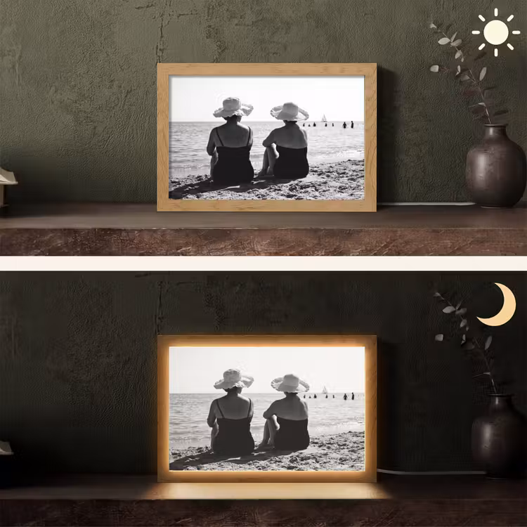 Vrouwen - Zonnehoed - Strand - Zwart - Wit Light Box met kabel (Tafellamp) klein -sfeer3