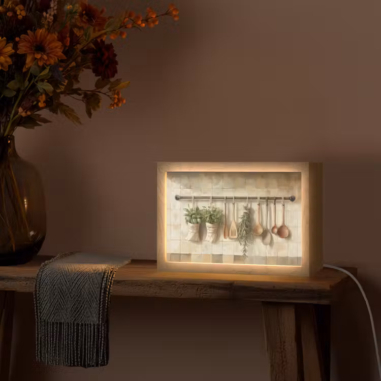 Hout - Keukengerei - Stilleven - Tegels Light Box met kabel (Tafellamp) klein -sfeer4
