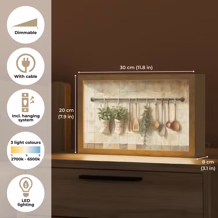 Hout - Keukengerei - Stilleven - Tegels Light Box met kabel (Tafellamp) klein -USP_EN