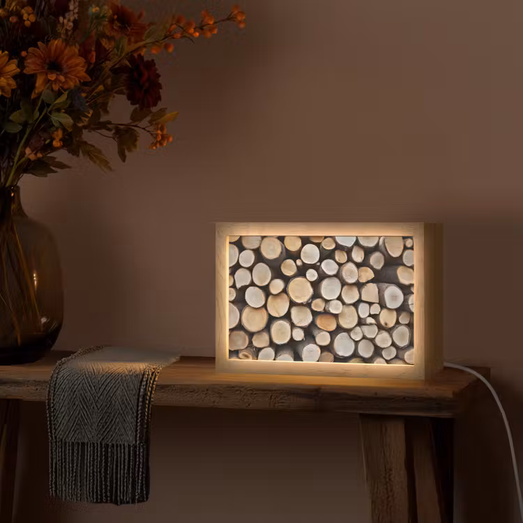 Hout - Boomstammen - Textuur Light Box met kabel (Tafellamp) klein -sfeer4