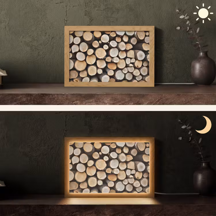 Hout - Boomstammen - Textuur Light Box met kabel (Tafellamp) klein -sfeer3