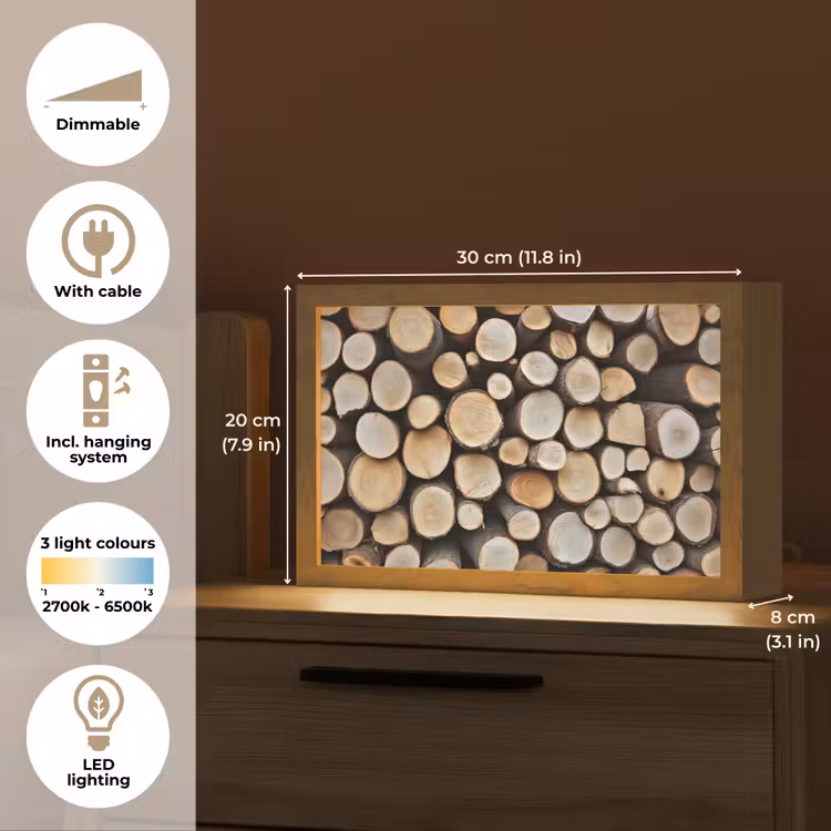 Hout - Boomstammen - Textuur Light Box met kabel (Tafellamp) klein -USP_EN