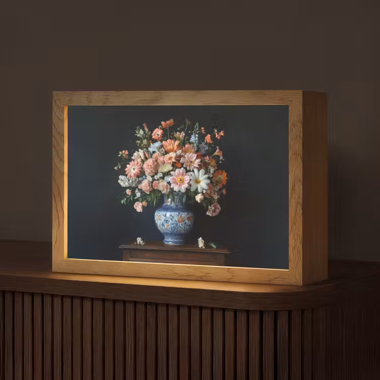Hout - Vaas - Kleuren - Bloemen Light Box met kabel (Tafellamp) klein -z3d_website
