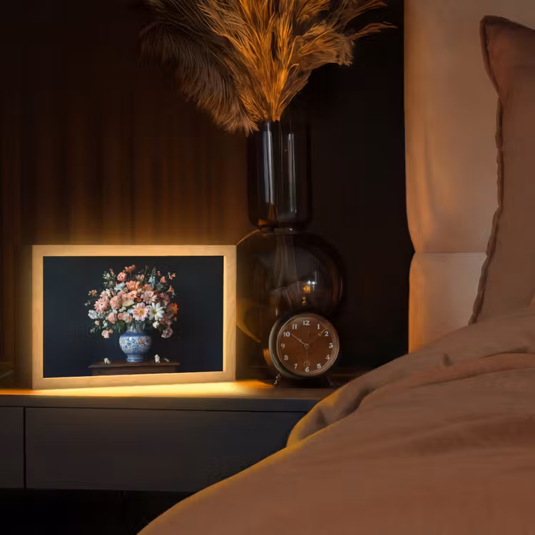 Hout - Vaas - Kleuren - Bloemen Light Box met kabel (Tafellamp) klein -sfeer1