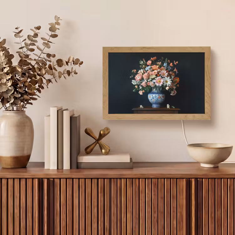 Hout - Vaas - Kleuren - Bloemen Light Box met kabel (Tafellamp) klein -sfeer2