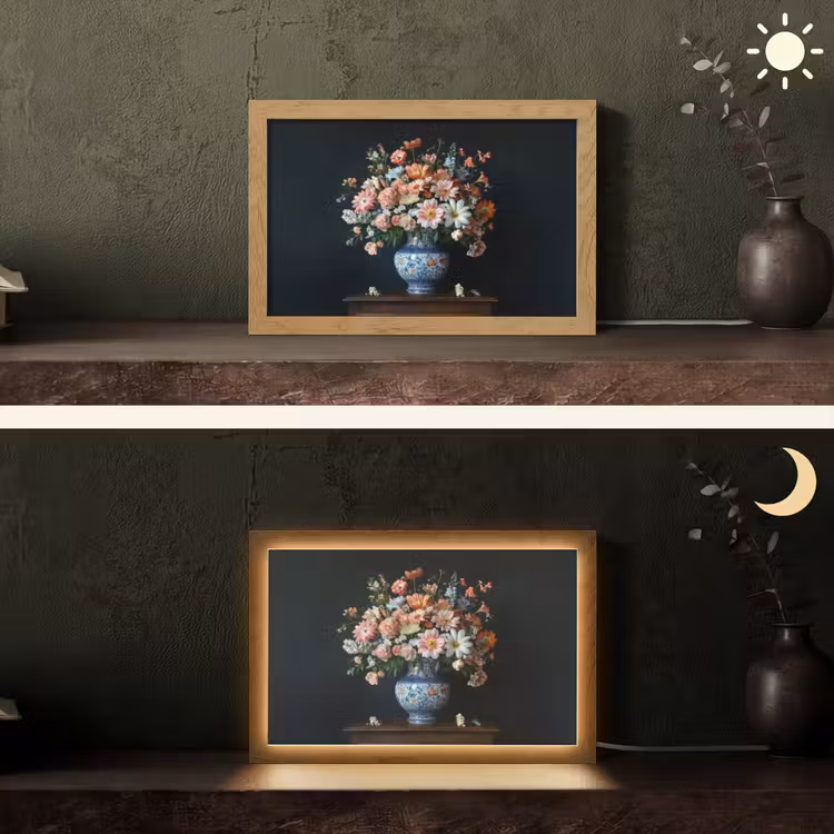 Hout - Vaas - Kleuren - Bloemen Light Box met kabel (Tafellamp) klein -sfeer3