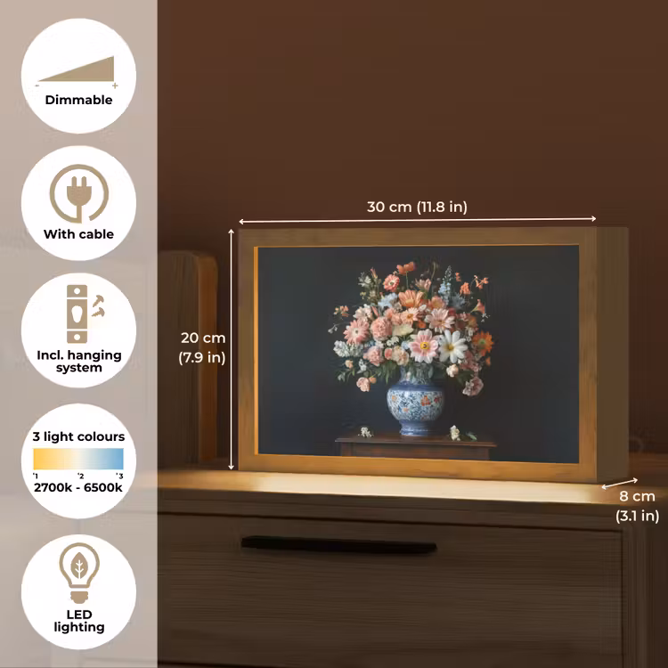 Hout - Vaas - Kleuren - Bloemen Light Box met kabel (Tafellamp) klein -USP_EN