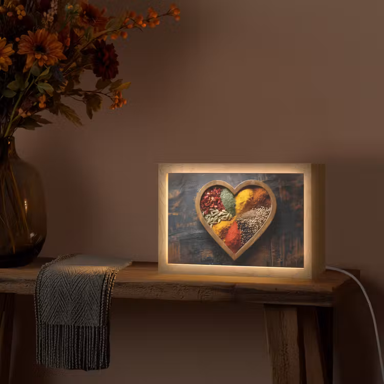 Houten - Hart - Kleurrijke - Specerijen Light Box met kabel (Tafellamp) klein -sfeer4