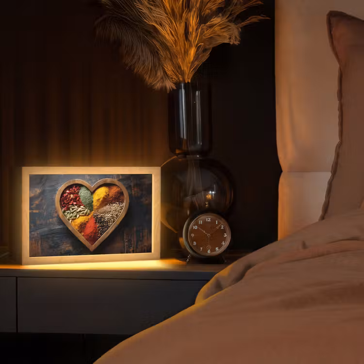 Houten - Hart - Kleurrijke - Specerijen Light Box met kabel (Tafellamp) klein -sfeer1
