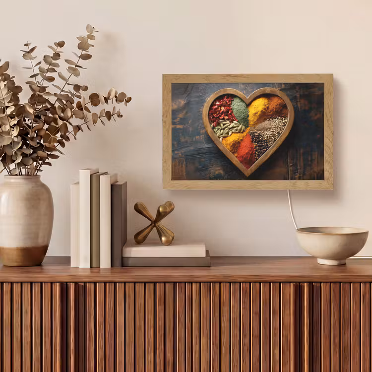 Houten - Hart - Kleurrijke - Specerijen Light Box met kabel (Tafellamp) klein -sfeer2