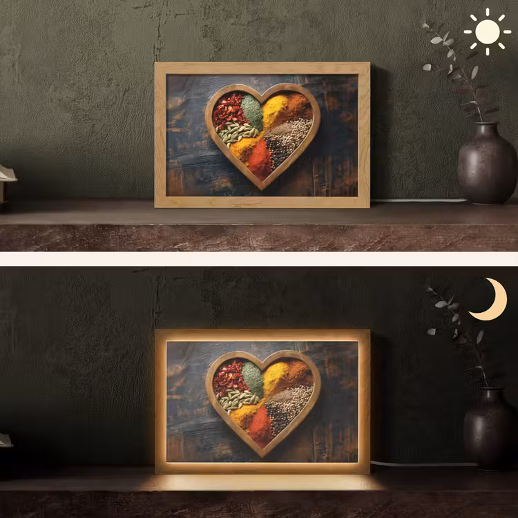 Houten - Hart - Kleurrijke - Specerijen Light Box met kabel (Tafellamp) klein -sfeer3