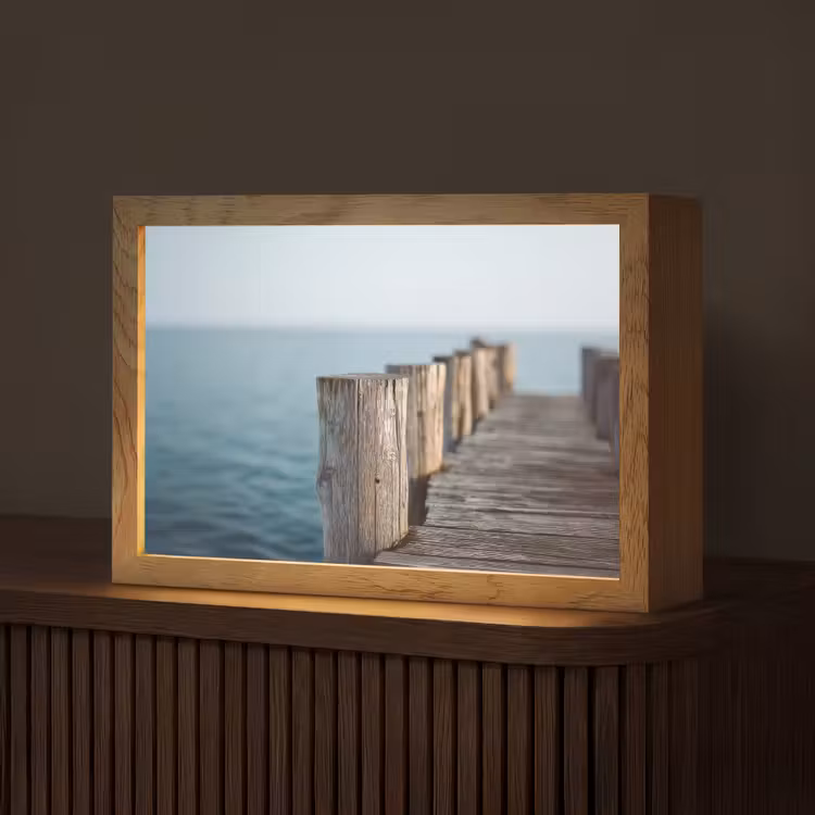 Houten steiger - Helderblauwe lucht Light Box met kabel (Tafellamp) klein -z3d_website
