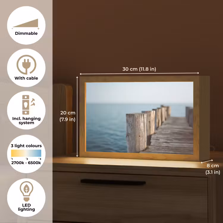 Houten steiger - Helderblauwe lucht Light Box met kabel (Tafellamp) klein -USP_EN
