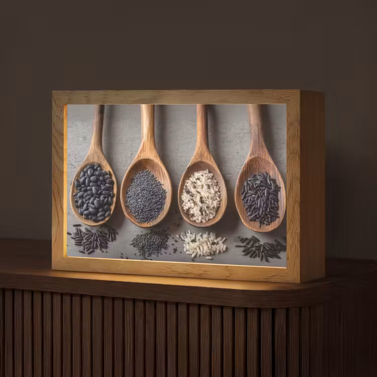 Houten - Lepels - Rijst - Zaden Light Box met kabel (Tafellamp) klein -z3d_website