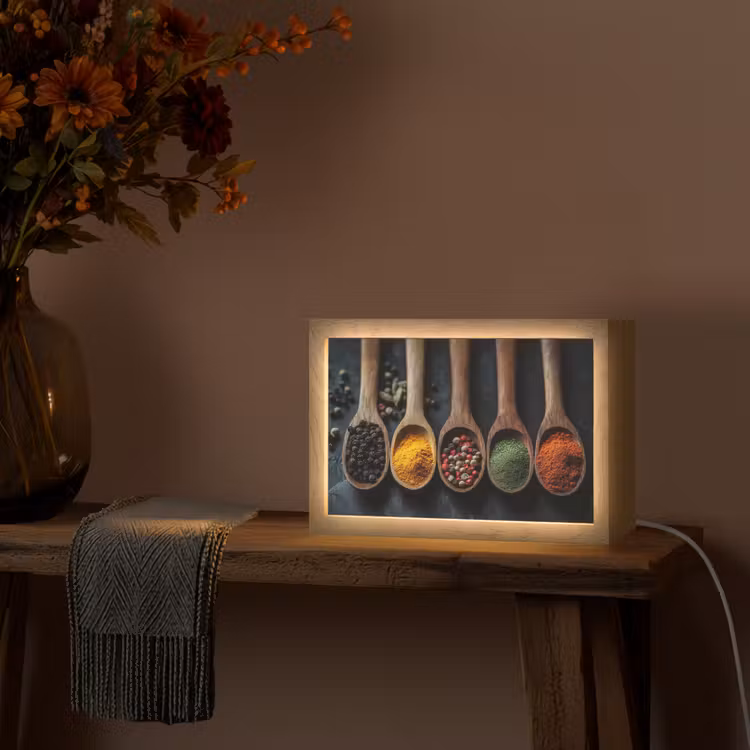 Houten - Lepels - Specerijen - Kruiden Light Box met kabel (Tafellamp) klein -sfeer4