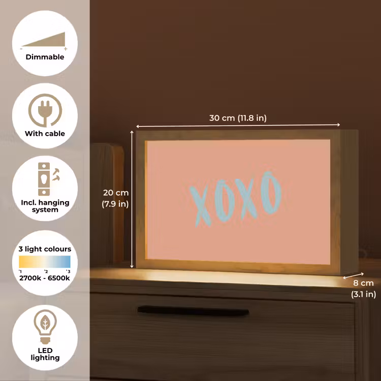XOXO - Blauw - Perzikkleur Light Box met kabel (Tafellamp) klein -USP_EN