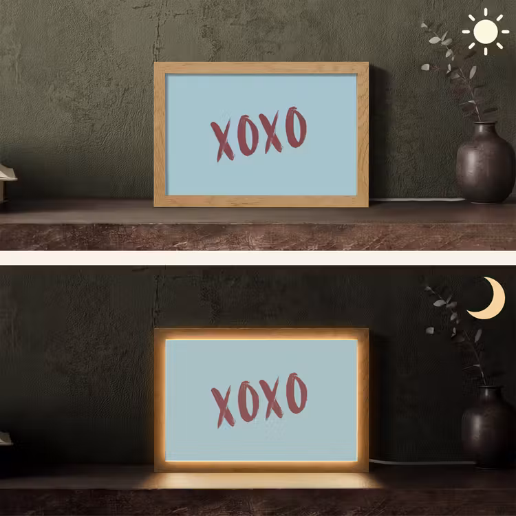 XOXO - Blauw - Rood Light Box met kabel (Tafellamp) klein -sfeer3