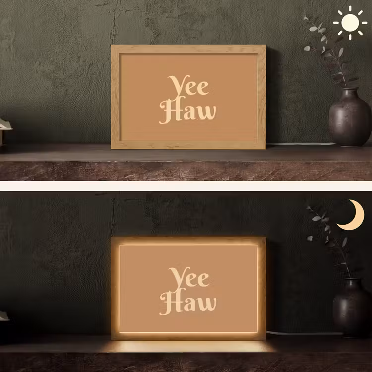 Yee haw - Bruin - Minimalistisch Light Box met kabel (Tafellamp) klein -sfeer3