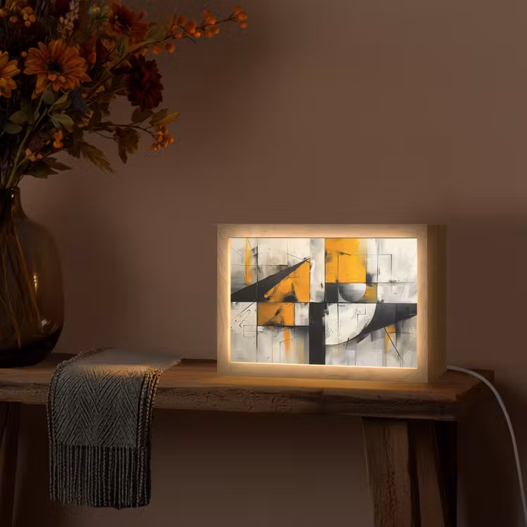 Geel - Abstract - Modern - Vormen Light Box met kabel (Tafellamp) klein -sfeer4