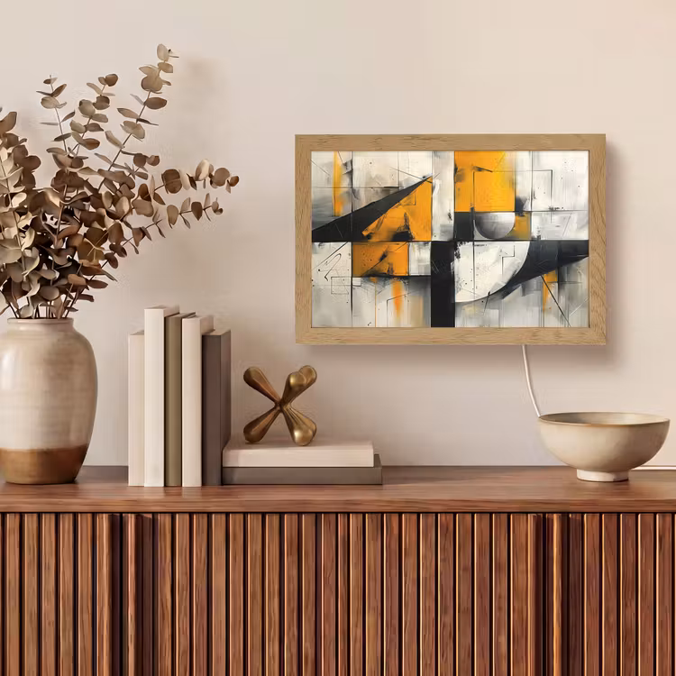 Geel - Abstract - Modern - Vormen Light Box met kabel (Tafellamp) klein -sfeer2